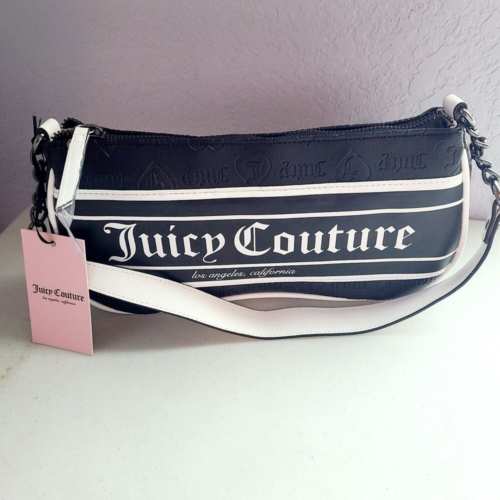 Juicy Couture Black Liquorice Shoulder Bag‎ Black chain with White accents NWT
